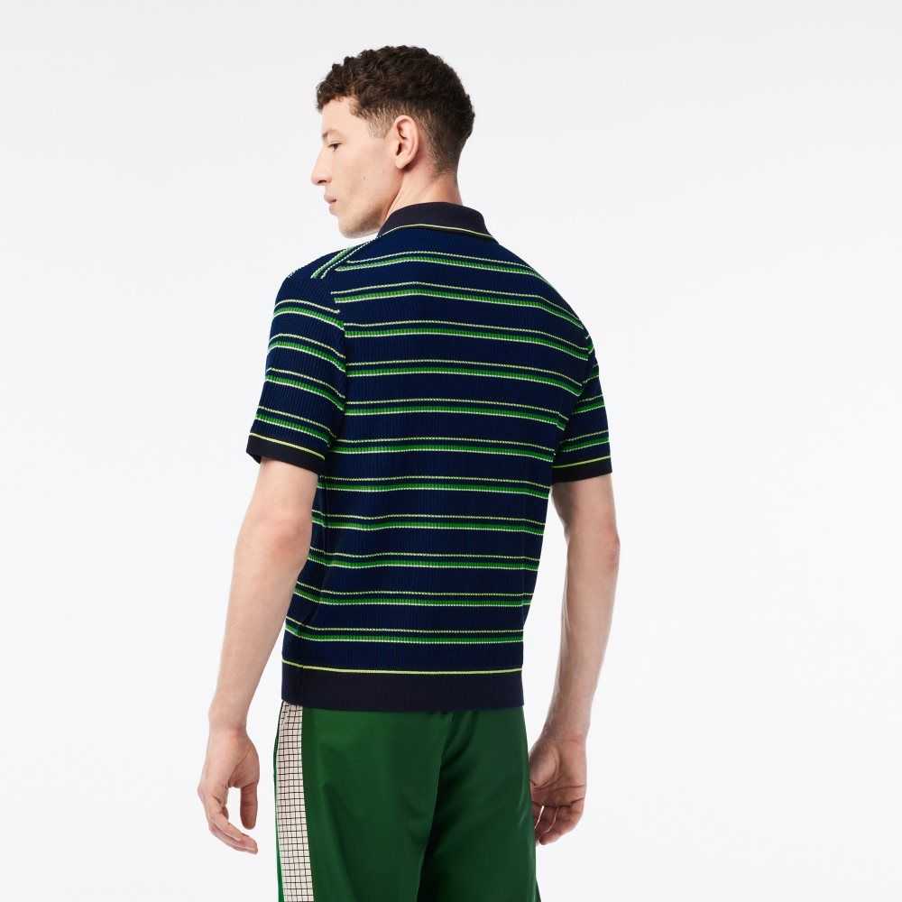 Lacoste Organic Cotton French Made Striped Polo Blue / Black / White | BCU-849267