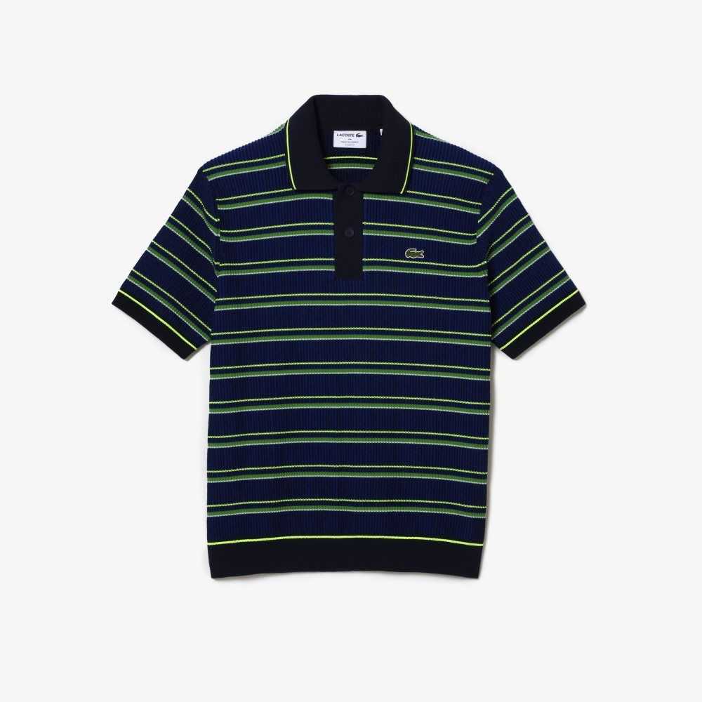 Lacoste Organic Cotton French Made Striped Polo Blue / Black / White | BCU-849267