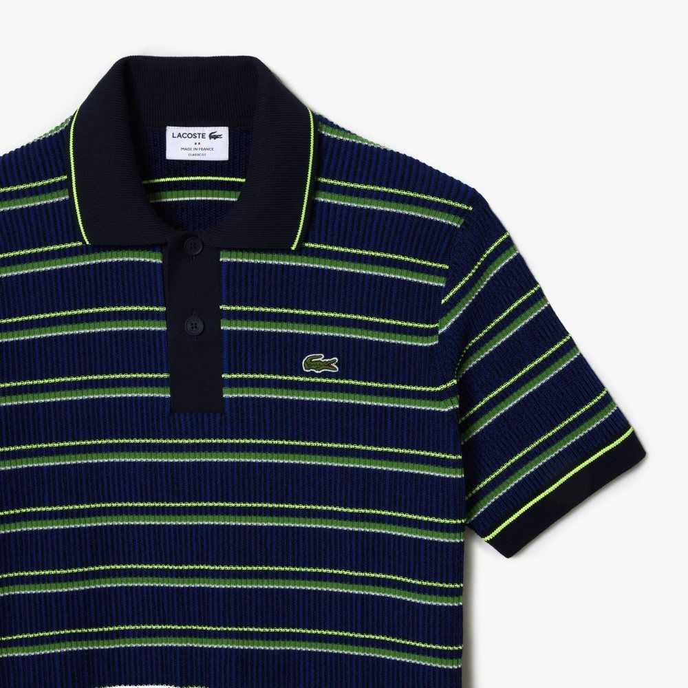 Lacoste Organic Cotton French Made Striped Polo Blue / Black / White | BCU-849267