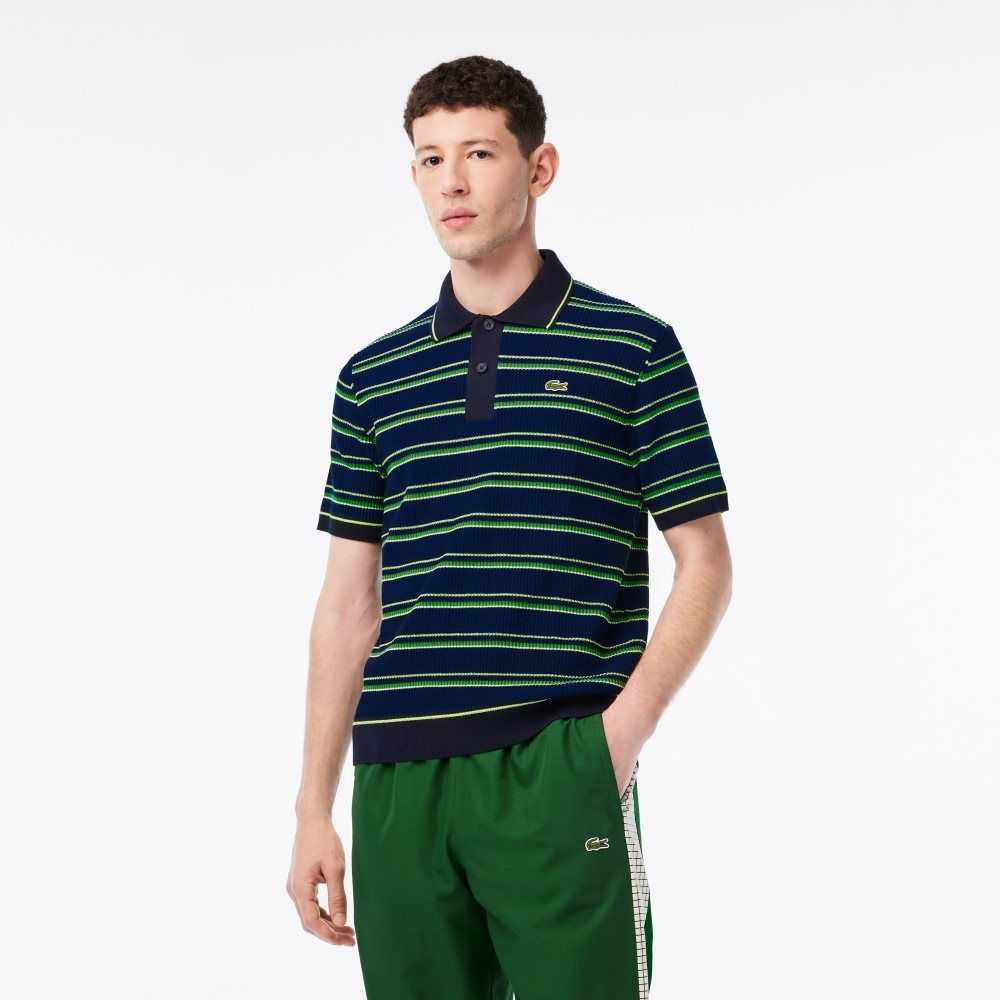 Lacoste Organic Cotton French Made Striped Polo Blue / Black / White | BCU-849267