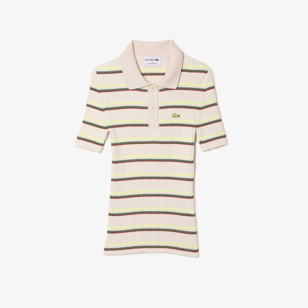 Lacoste Organic Cotton French Made Striped Polo White | NOU-035971