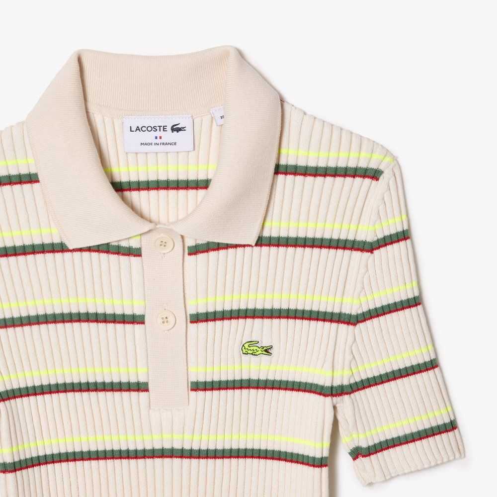 Lacoste Organic Cotton French Made Striped Polo White | NOU-035971