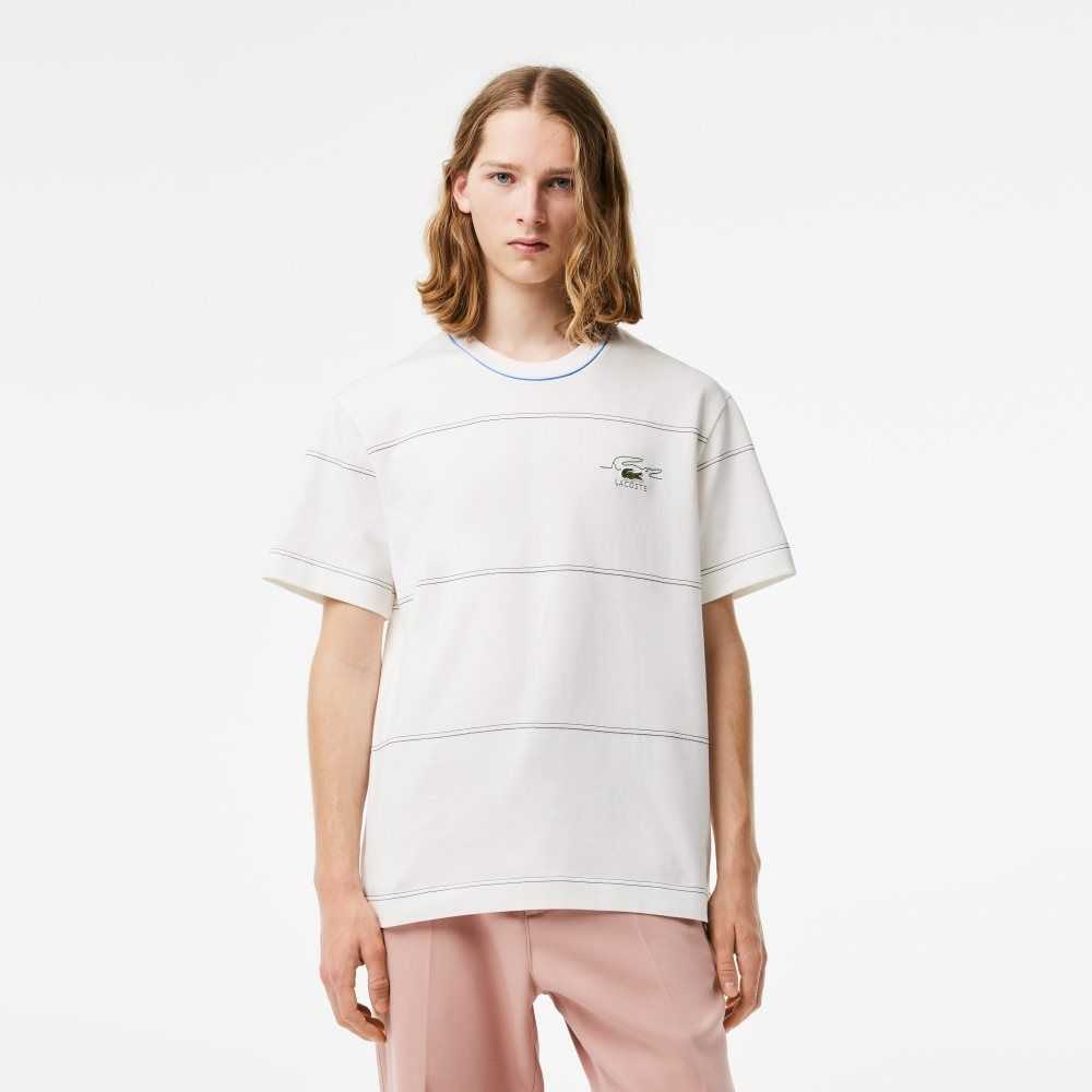 Lacoste Organic Cotton Jersey Stripe T-Shirt White | CUA-243759