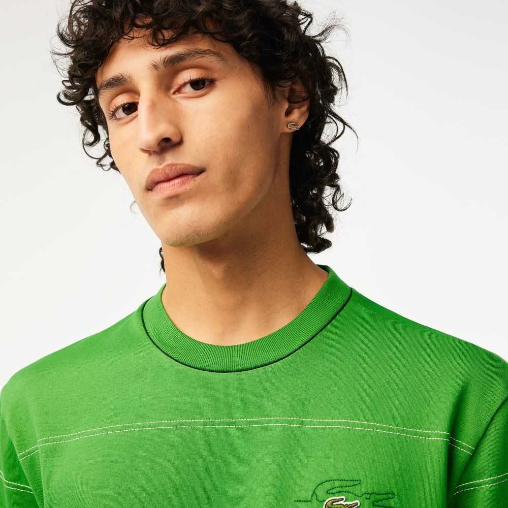 Lacoste Organic Cotton Jersey Stripe T-Shirt Green | IRY-482691