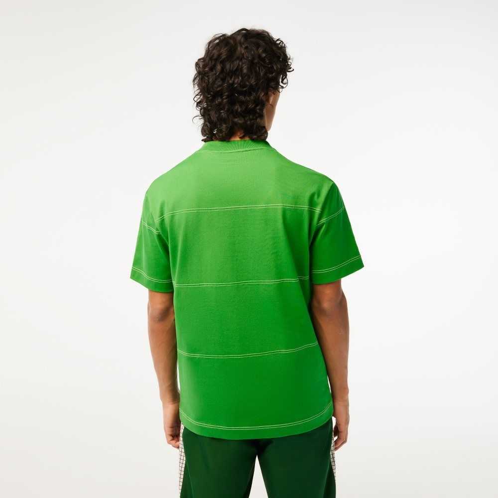 Lacoste Organic Cotton Jersey Stripe T-Shirt Green | IRY-482691