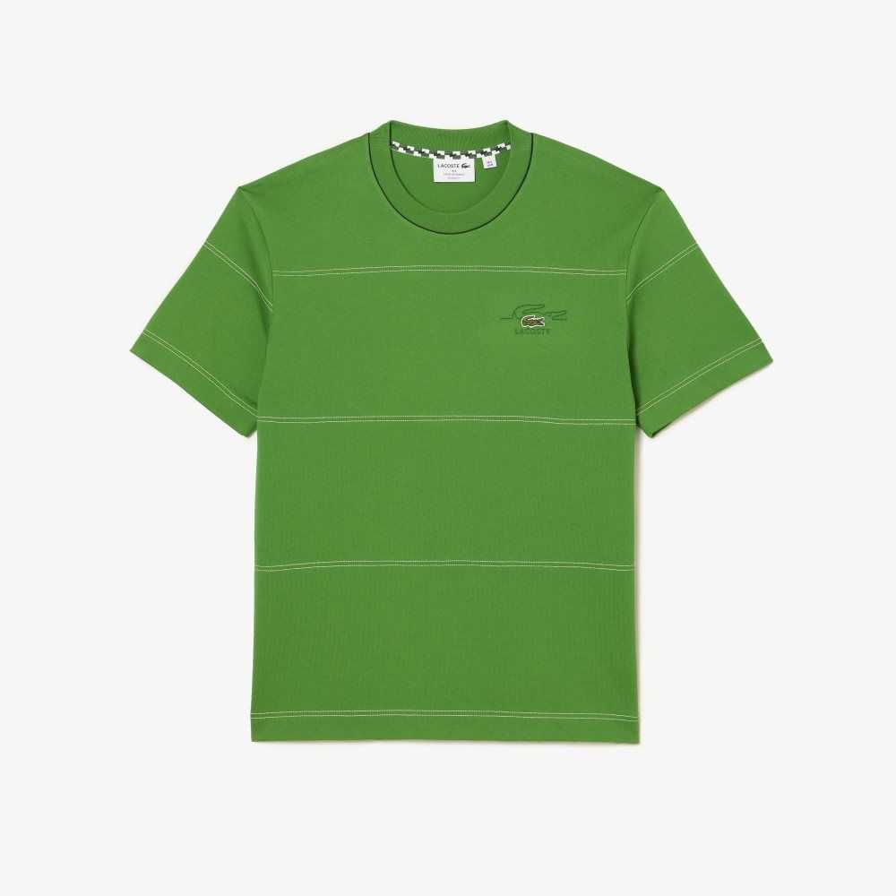 Lacoste Organic Cotton Jersey Stripe T-Shirt Green | IRY-482691