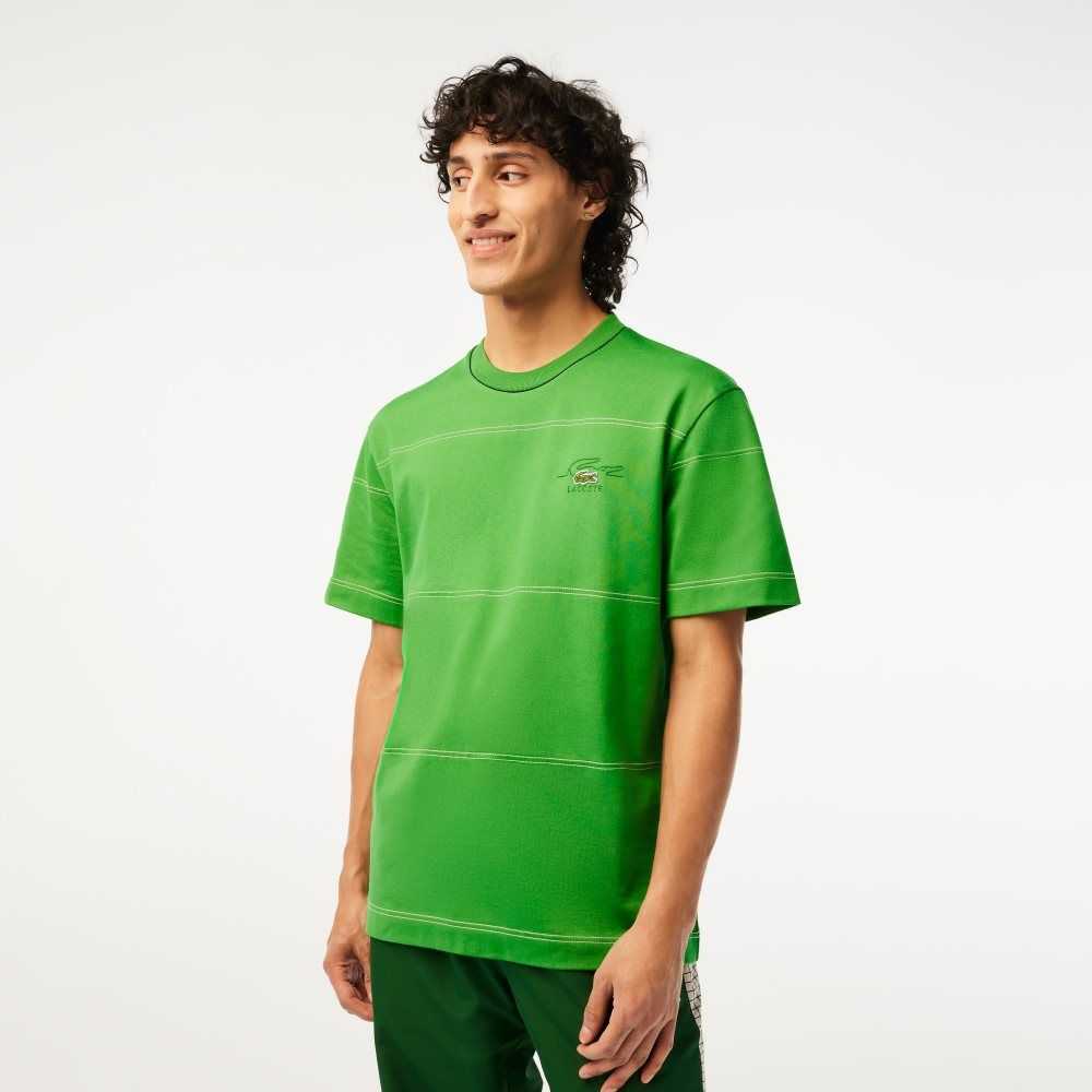 Lacoste Organic Cotton Jersey Stripe T-Shirt Green | IRY-482691