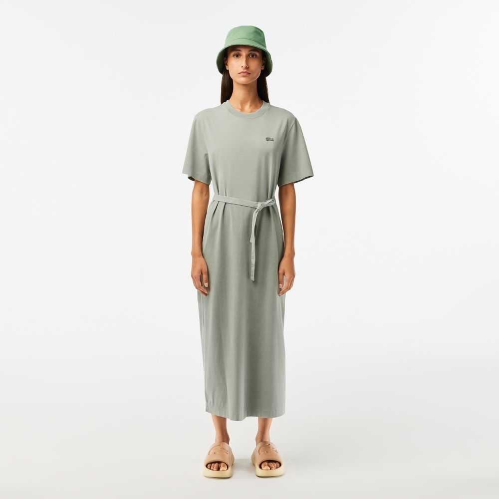 Lacoste Organic Cotton Long T-Shirt Dress Light Green | UKT-384251