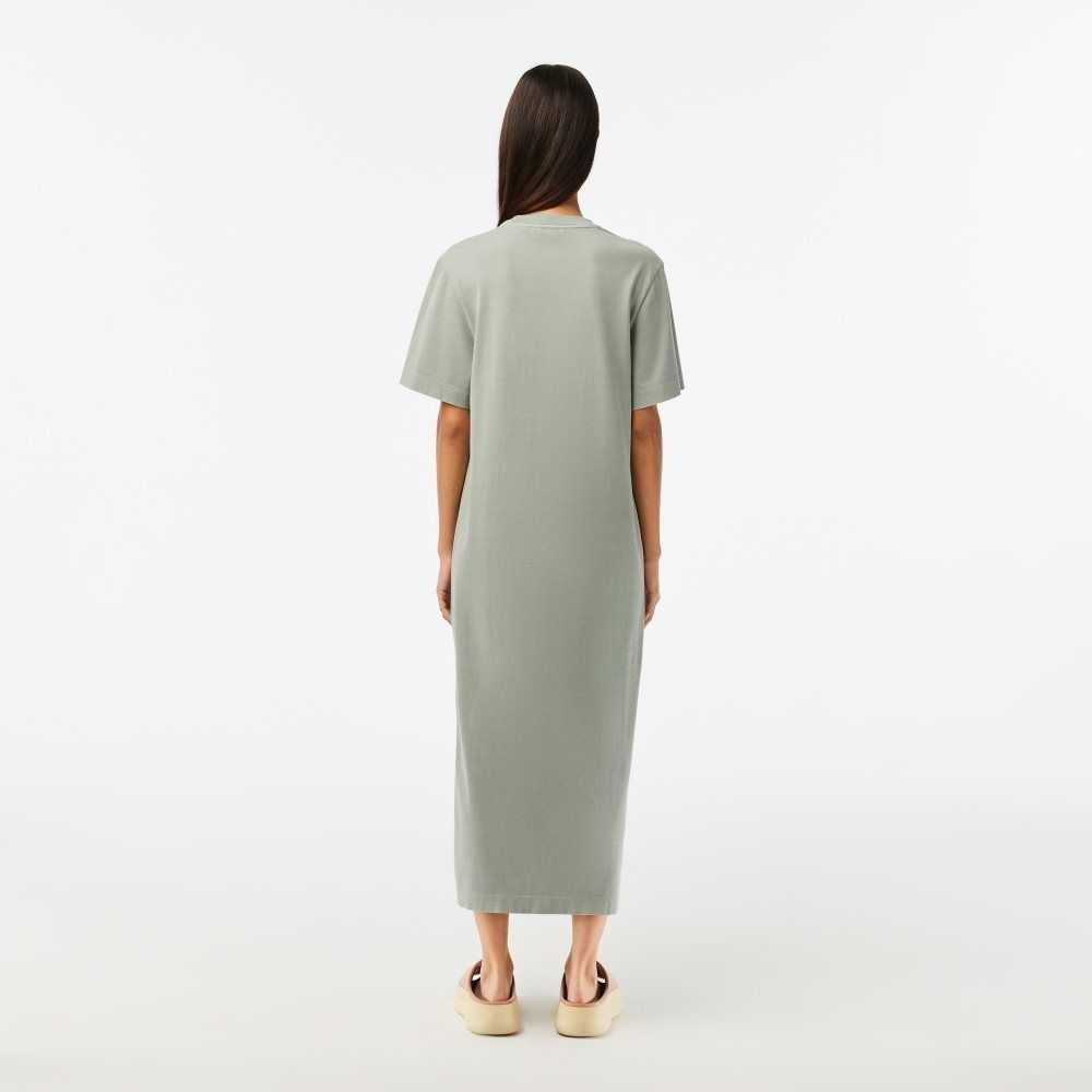 Lacoste Organic Cotton Long T-Shirt Dress Light Green | UKT-384251