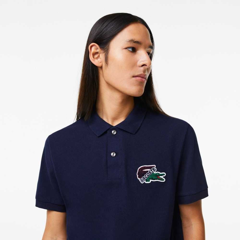 Lacoste Organic Cotton Pique Polo Navy Blue | UVD-736451