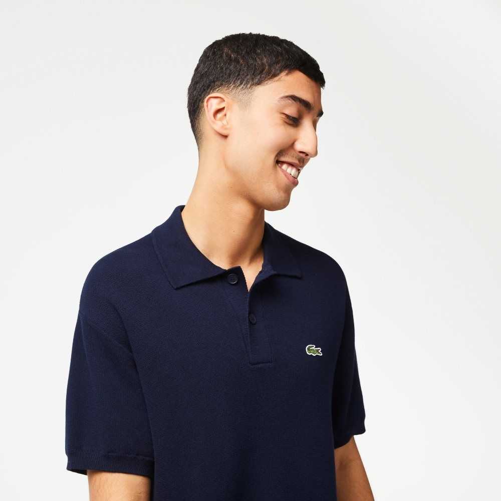 Lacoste Organic Cotton Polo Neck Sweater Navy Blue | EKX-596813