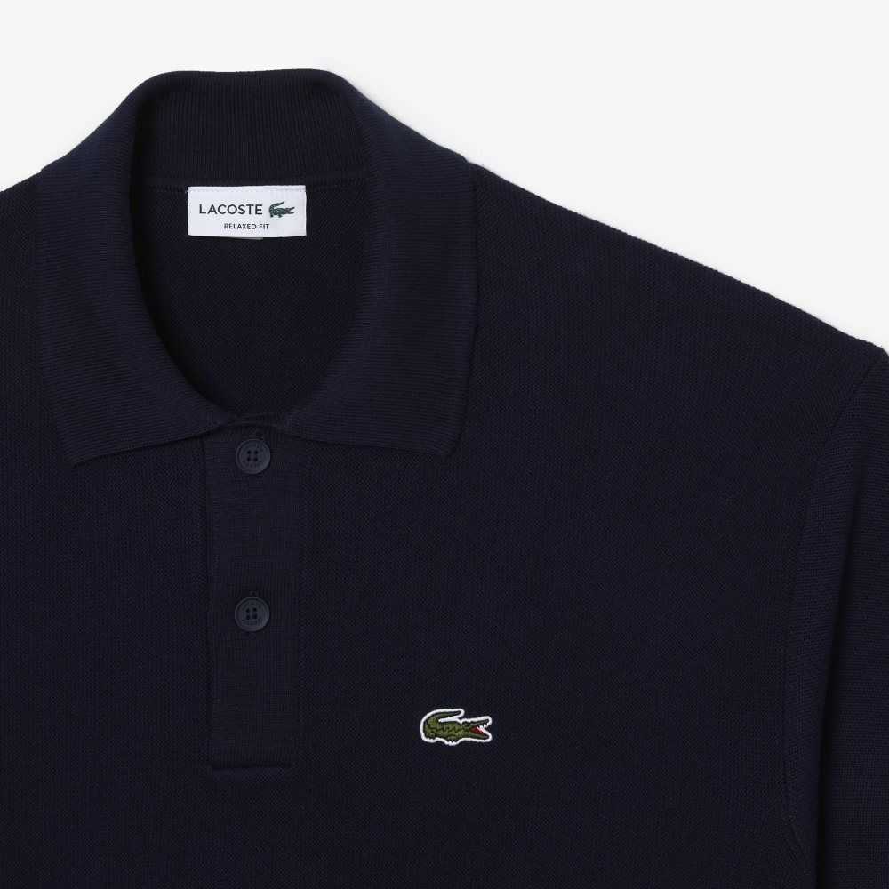 Lacoste Organic Cotton Polo Neck Sweater Navy Blue | EKX-596813