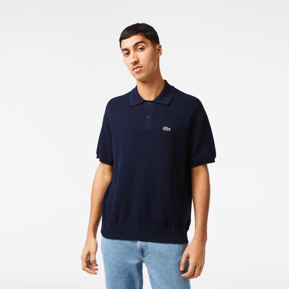 Lacoste Organic Cotton Polo Neck Sweater Navy Blue | EKX-596813