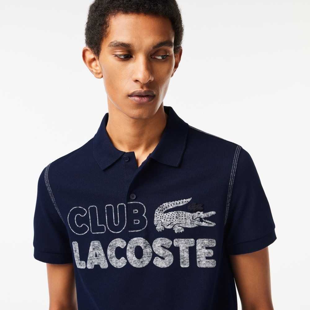 Lacoste Organic Cotton Printed Polo Navy Blue | YXC-526798