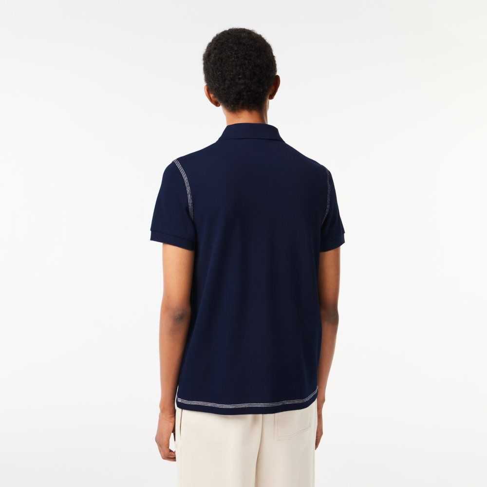 Lacoste Organic Cotton Printed Polo Navy Blue | YXC-526798