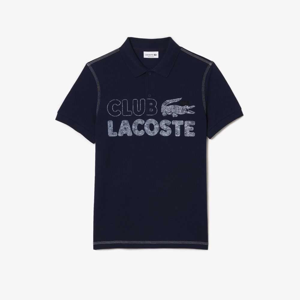 Lacoste Organic Cotton Printed Polo Navy Blue | YXC-526798