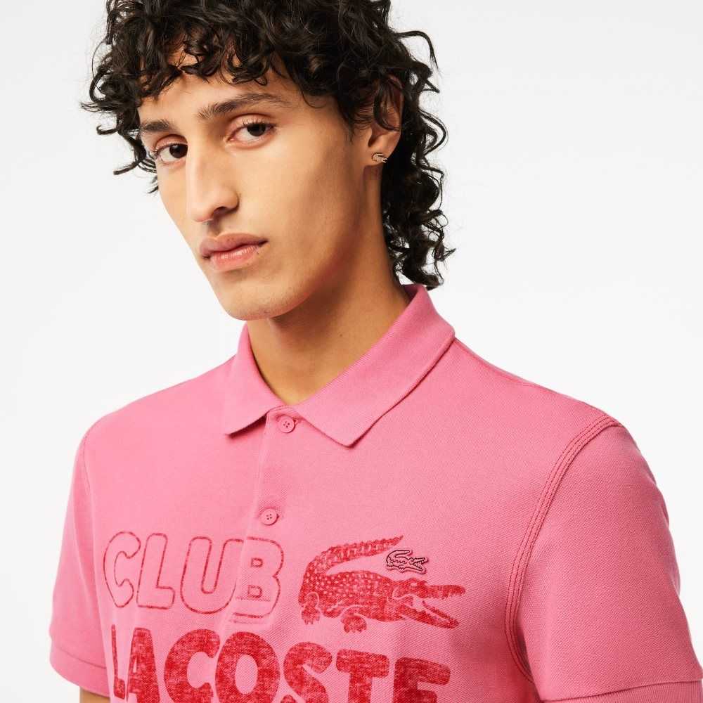 Lacoste Organic Cotton Printed Polo Pink | TSC-180962