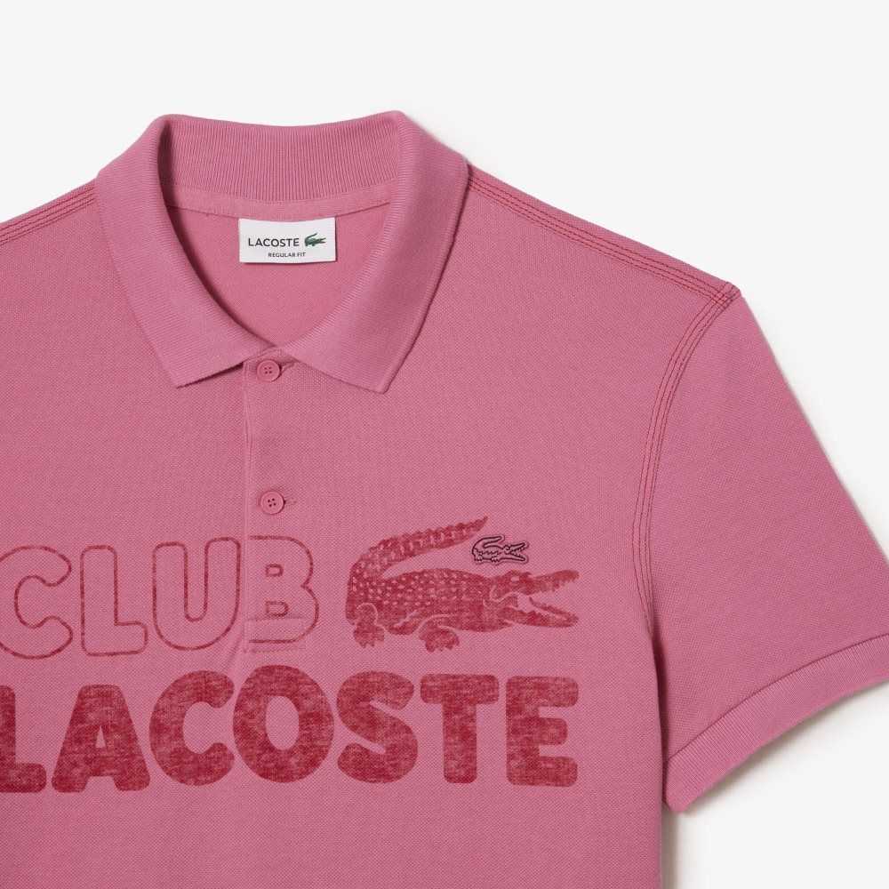 Lacoste Organic Cotton Printed Polo Pink | TSC-180962