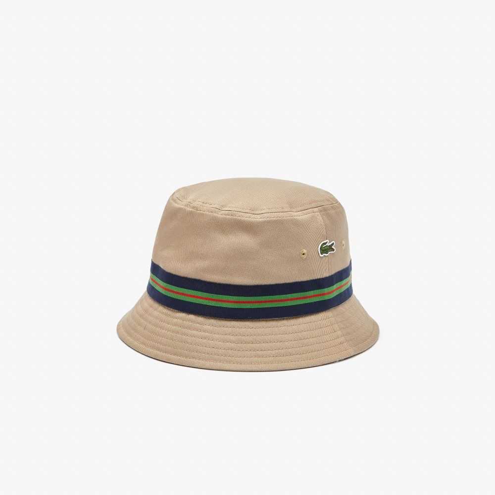 Lacoste Organic Cotton Stripe Band Bucket Hat Beige | VBI-638157