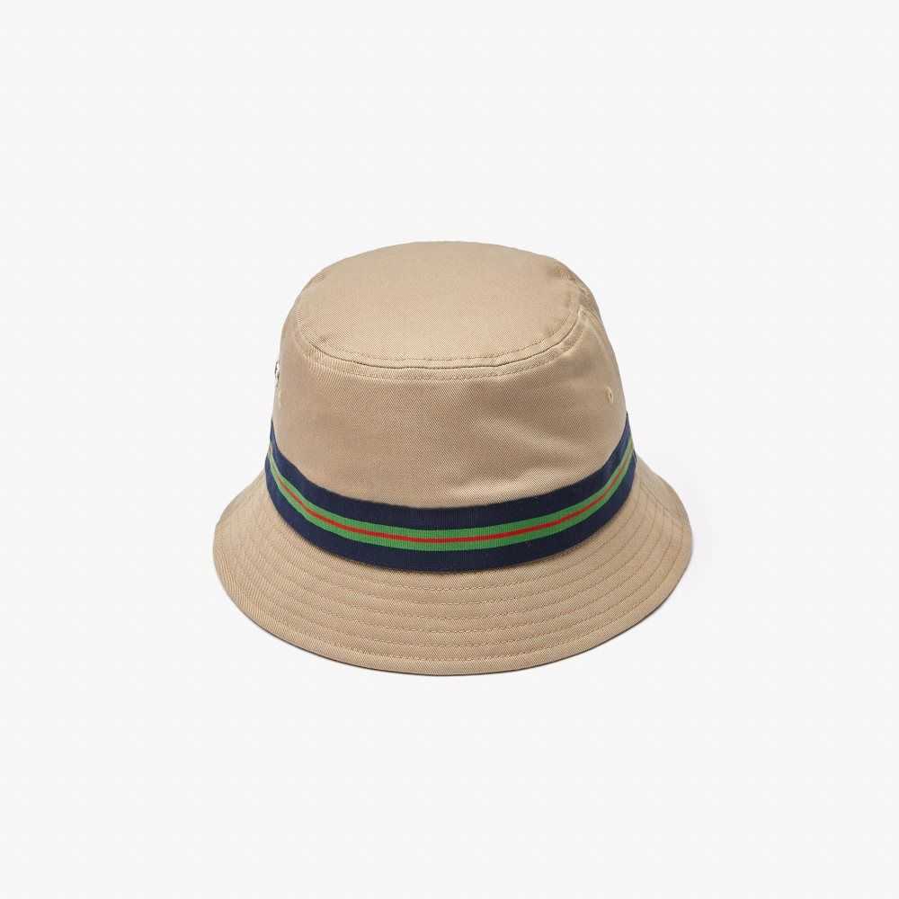 Lacoste Organic Cotton Stripe Band Bucket Hat Beige | VBI-638157