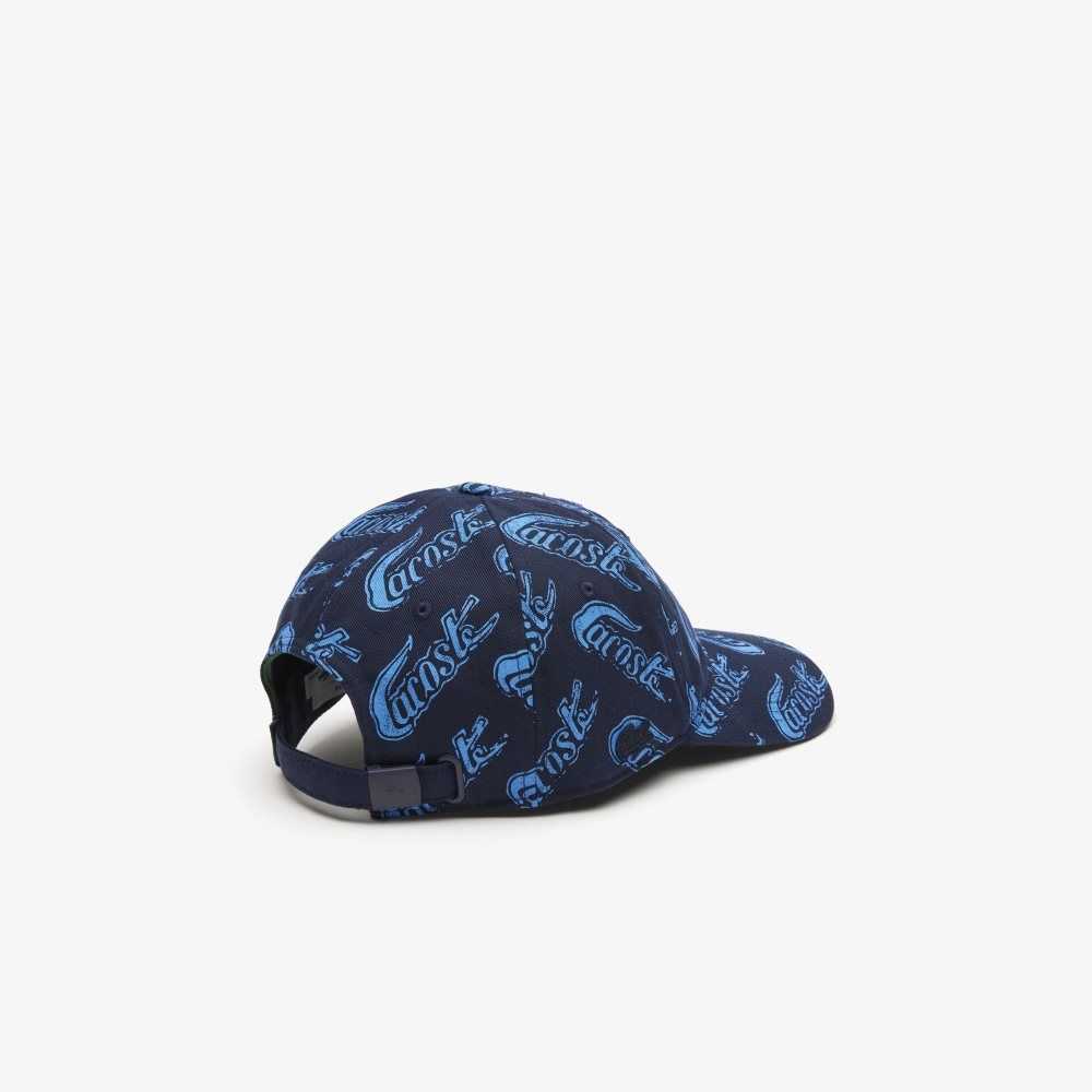 Lacoste Organic Cotton Vintage Print Cap Navy Blue / Blue | IWN-853972