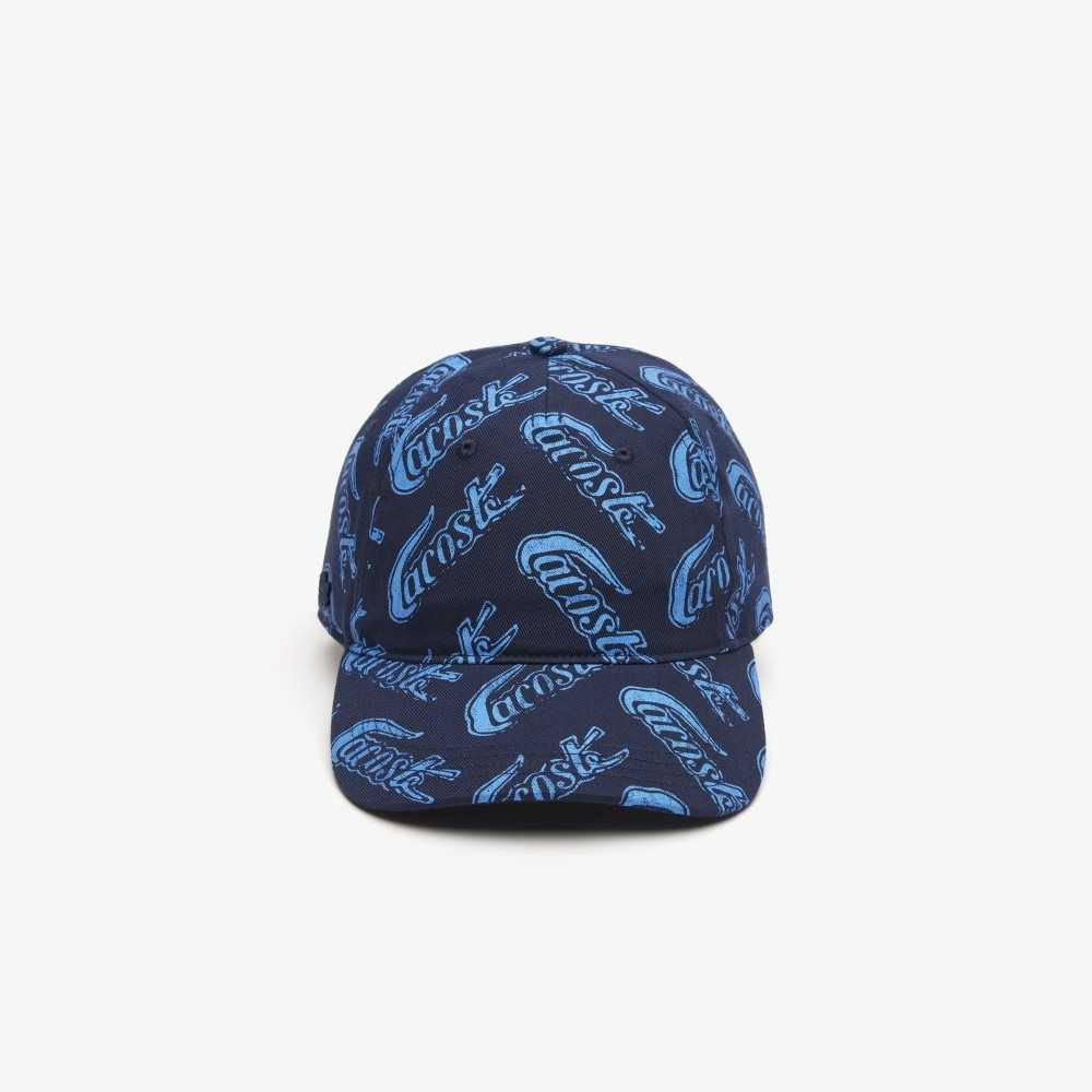 Lacoste Organic Cotton Vintage Print Cap Navy Blue / Blue | IWN-853972