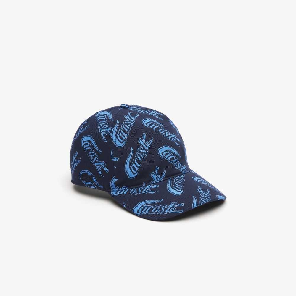 Lacoste Organic Cotton Vintage Print Cap Navy Blue / Blue | IWN-853972