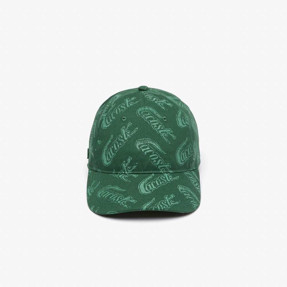 Lacoste Organic Cotton Vintage Print Cap Green / Khaki Green | VML-081362