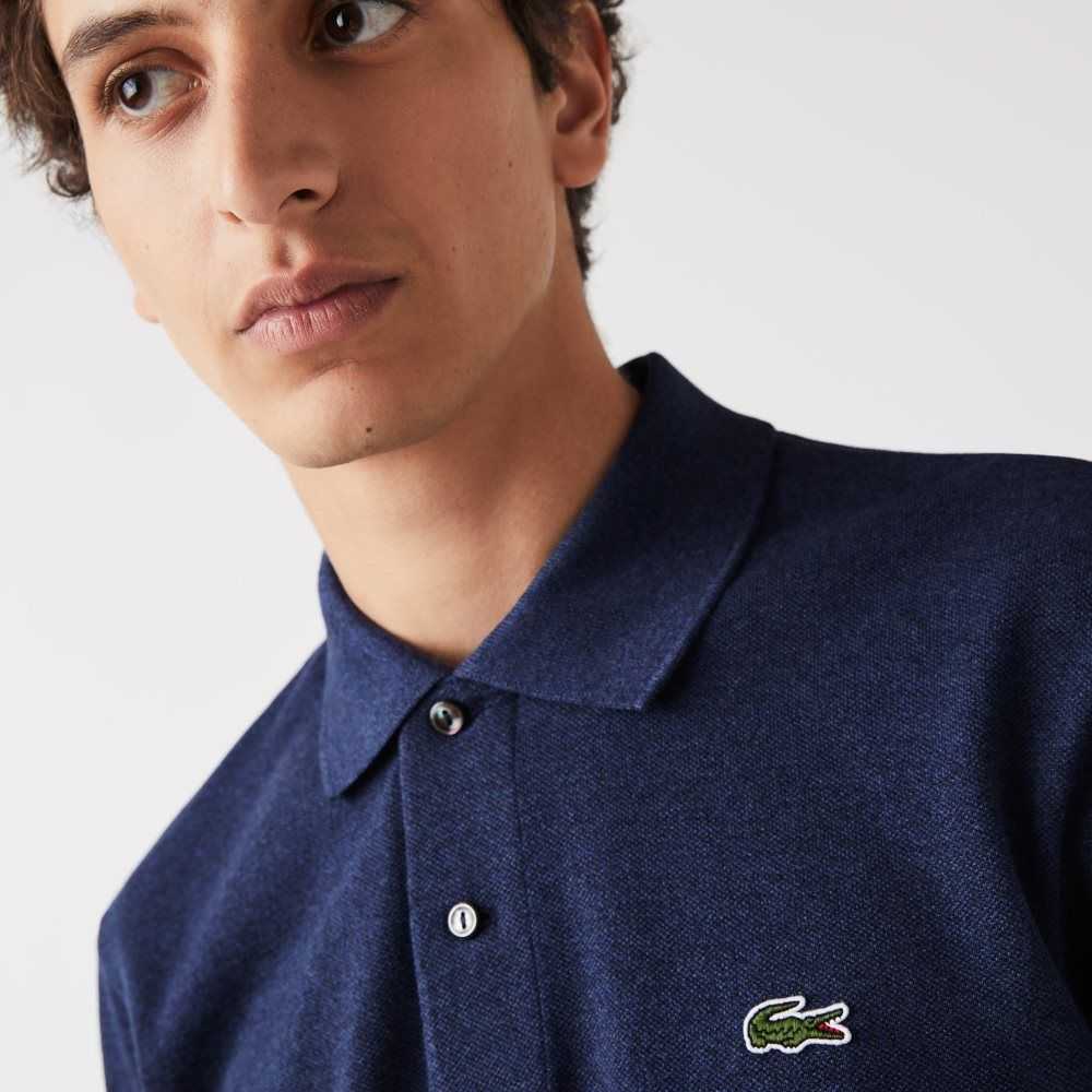 Lacoste Original L.12.12 Heathered Petit Pique Cotton Polo Blue Chine | FLP-206387