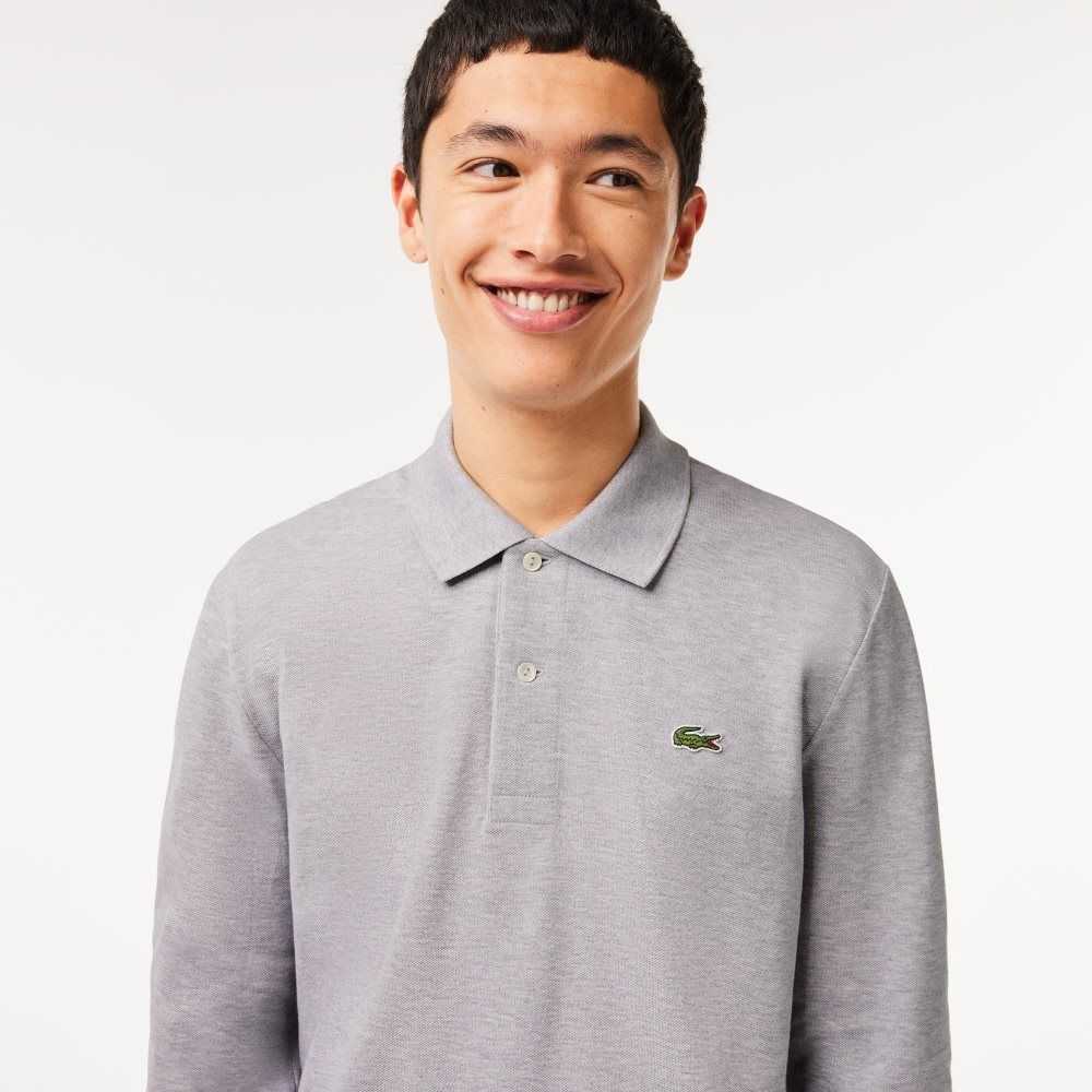 Lacoste Original L.12.12 Long Sleeve Heathered Cotton Polo Grey Chine | AQB-901572