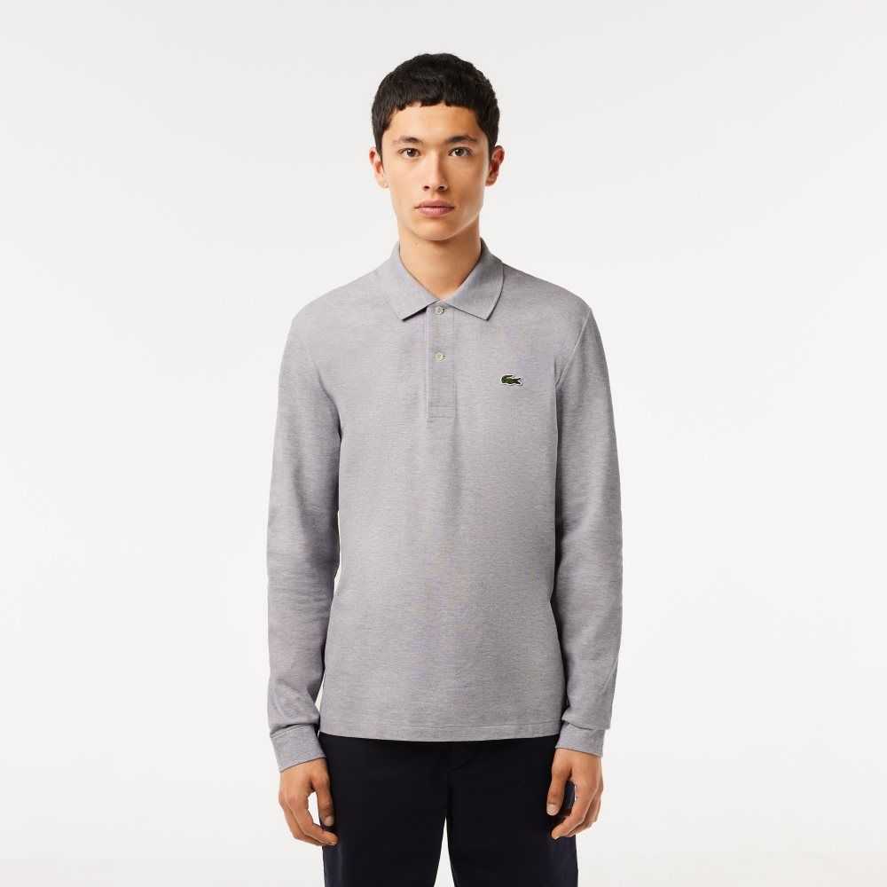 Lacoste Original L.12.12 Long Sleeve Heathered Cotton Polo Grey Chine | AQB-901572