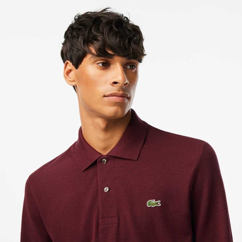 Lacoste Original L.12.12 Long Sleeve Heathered Cotton Polo Bordeaux | CGE-219756