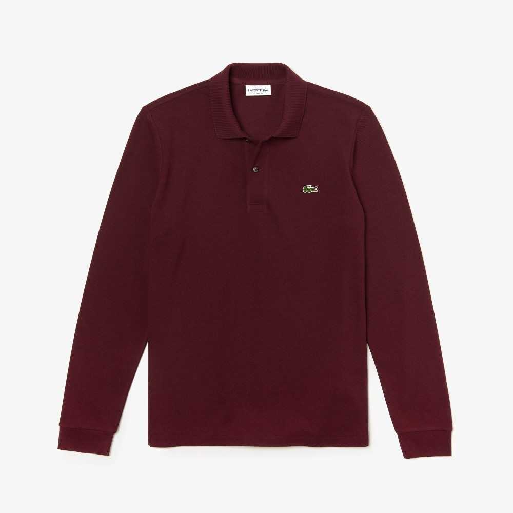 Lacoste Original L.12.12 Long Sleeve Heathered Cotton Polo Bordeaux | CGE-219756