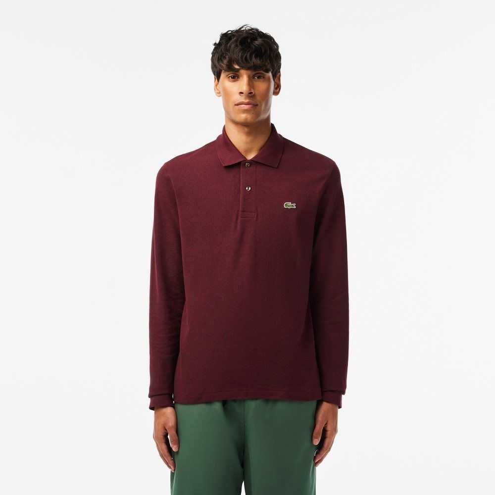 Lacoste Original L.12.12 Long Sleeve Heathered Cotton Polo Bordeaux | CGE-219756