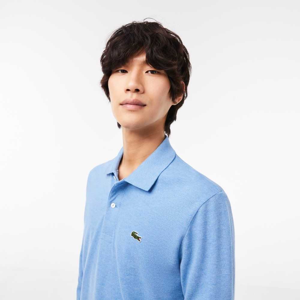 Lacoste Original L.12.12 Long Sleeve Heathered Cotton Polo Blue Chine | JKA-468109