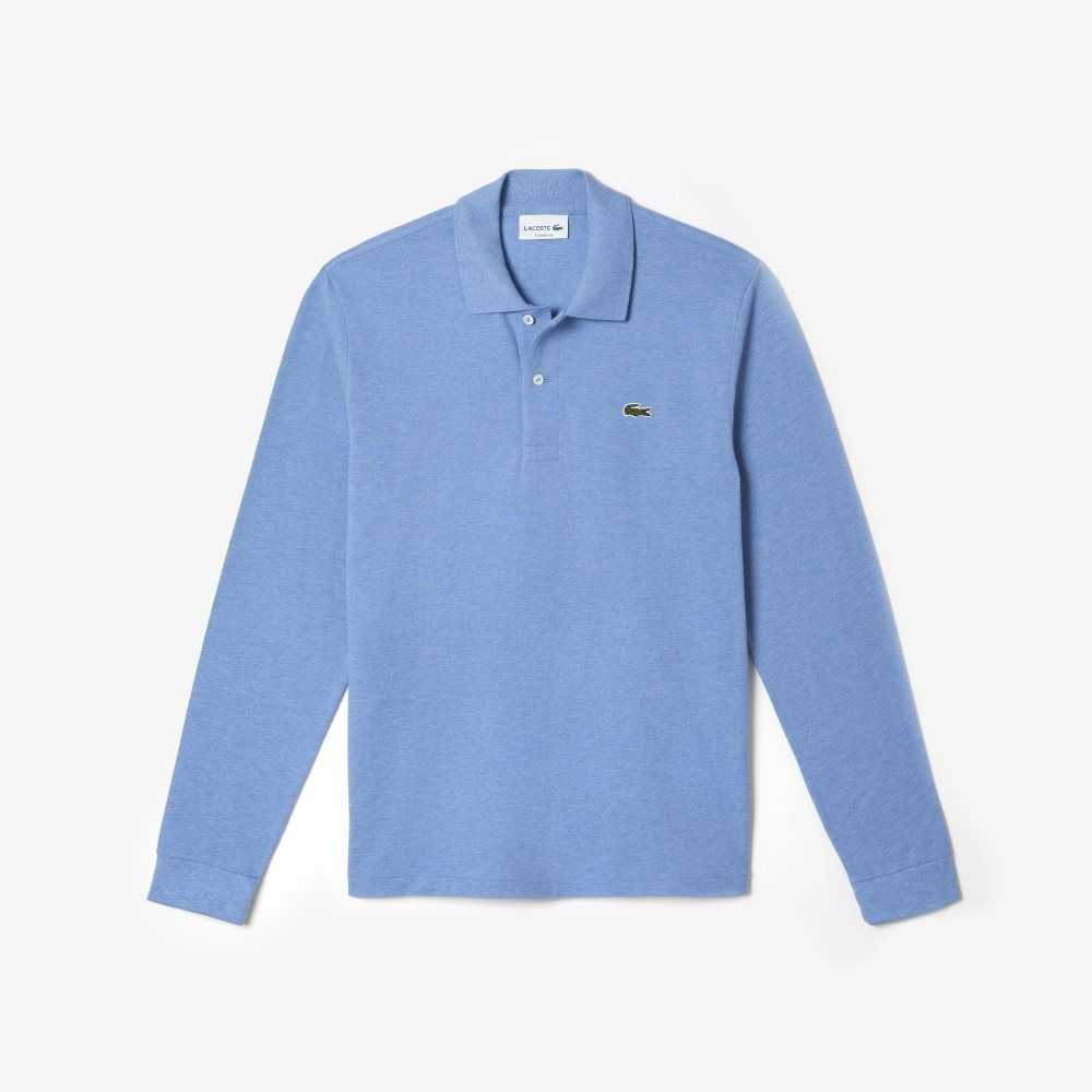 Lacoste Original L.12.12 Long Sleeve Heathered Cotton Polo Blue Chine | JKA-468109