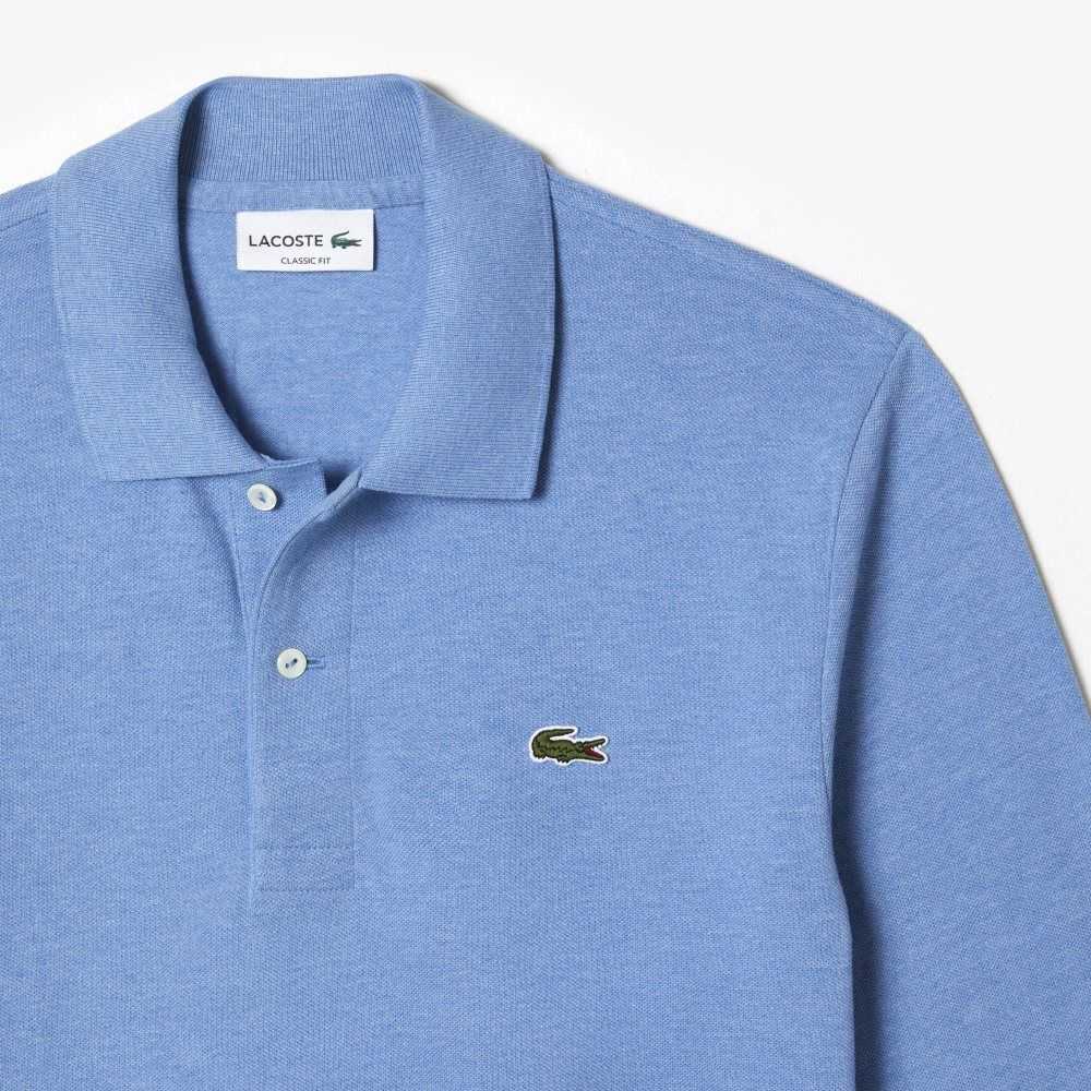 Lacoste Original L.12.12 Long Sleeve Heathered Cotton Polo Blue Chine | JKA-468109