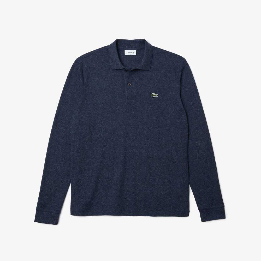 Lacoste Original L.12.12 Long Sleeve Heathered Cotton Polo Blue Chine | VJU-391728