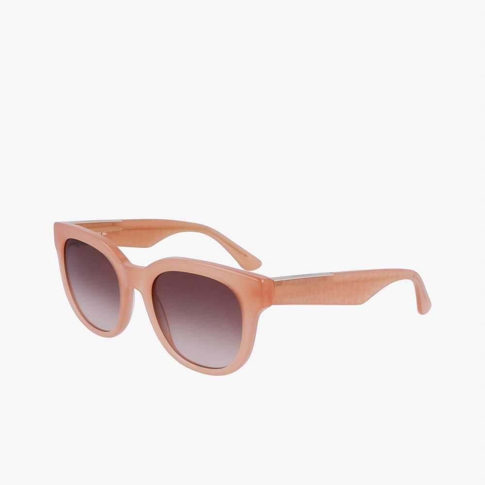 Lacoste Oval Acetate Croco Skin Sunglasses Rose | ITA-935428