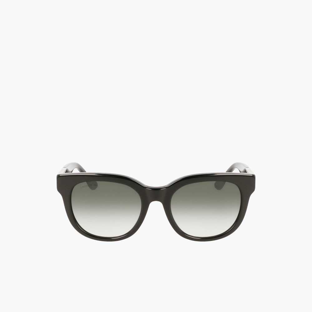 Lacoste Oval Acetate Croco Skin Sunglasses Matt Black | VAX-675012