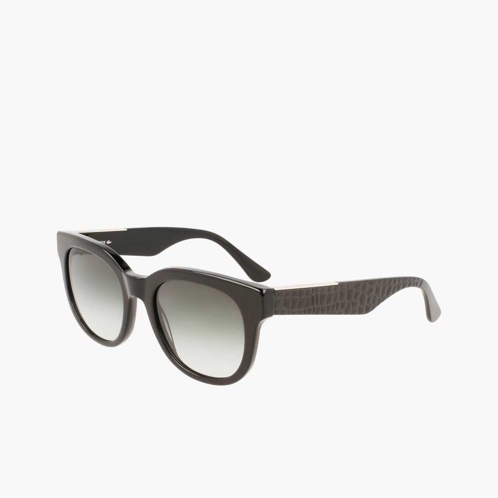 Lacoste Oval Acetate Croco Skin Sunglasses Matt Black | VAX-675012