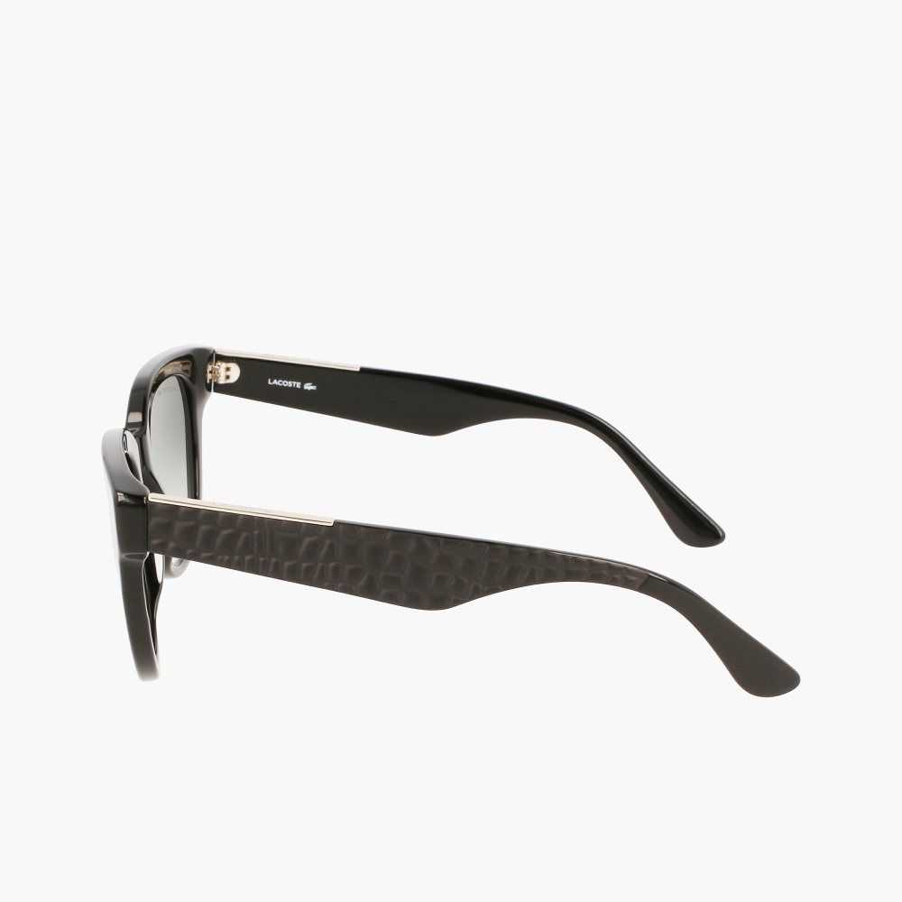 Lacoste Oval Acetate Croco Skin Sunglasses Matt Black | VAX-675012