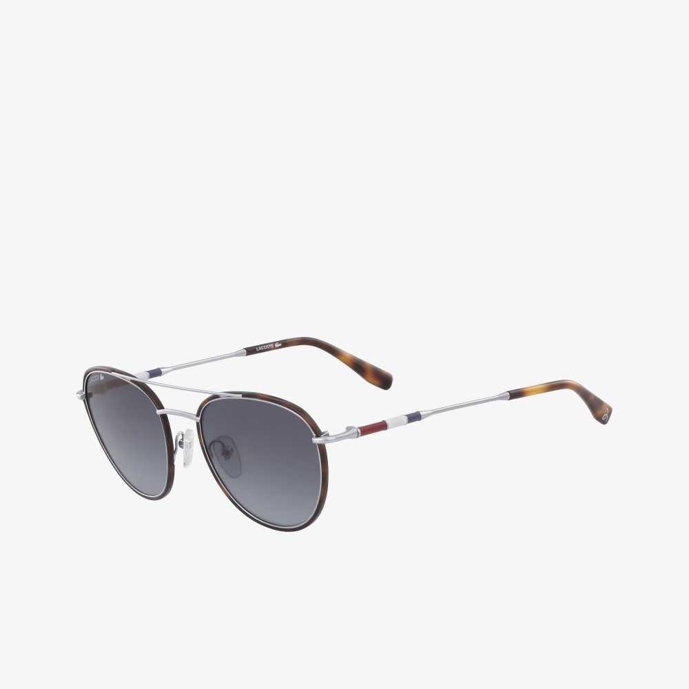 Lacoste Oval Metal Novak Djokovic Collection Sunglasses Matte Silver | NIA-539480