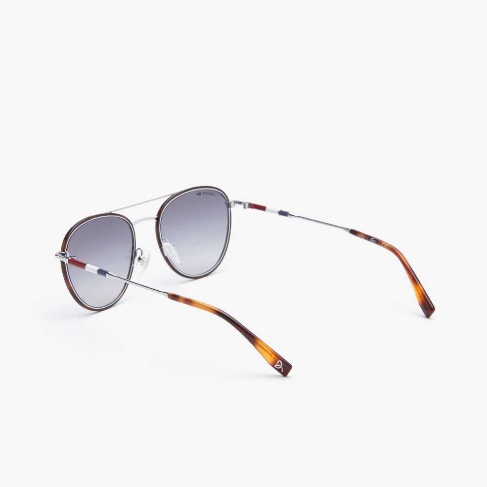 Lacoste Oval Metal Novak Djokovic Collection Sunglasses Matte Silver | NIA-539480