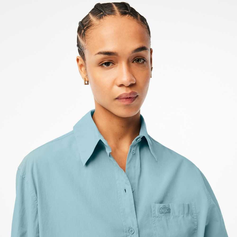 Lacoste Oversized Cotton Poplin Shirt Blue | EJO-923154