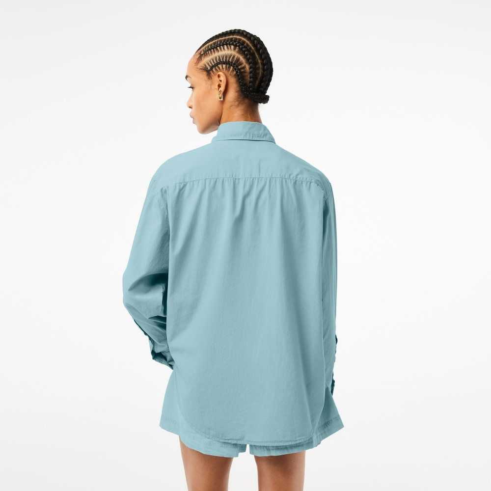 Lacoste Oversized Cotton Poplin Shirt Blue | EJO-923154