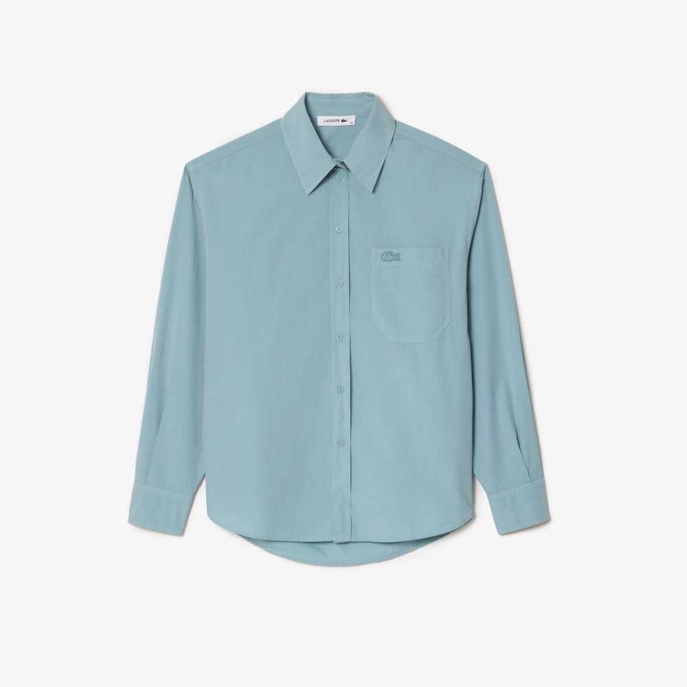 Lacoste Oversized Cotton Poplin Shirt Blue | EJO-923154