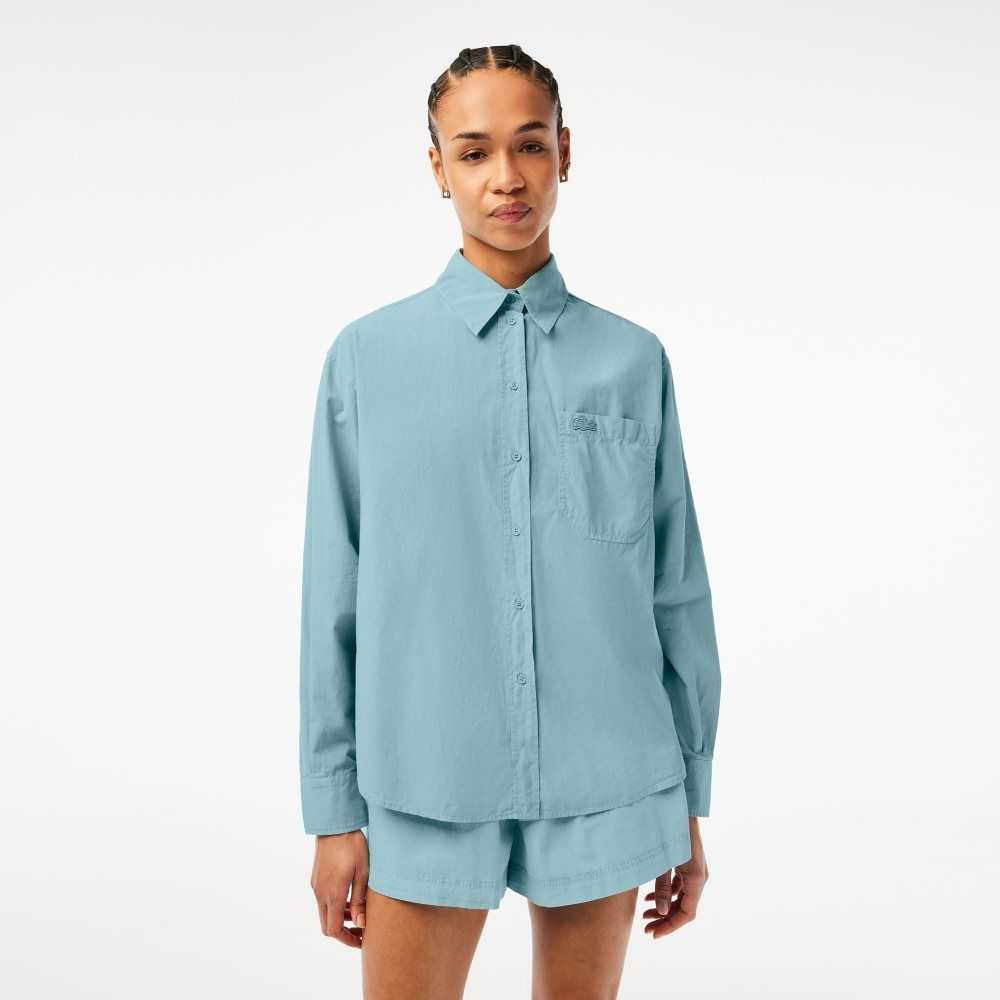 Lacoste Oversized Cotton Poplin Shirt Blue | EJO-923154