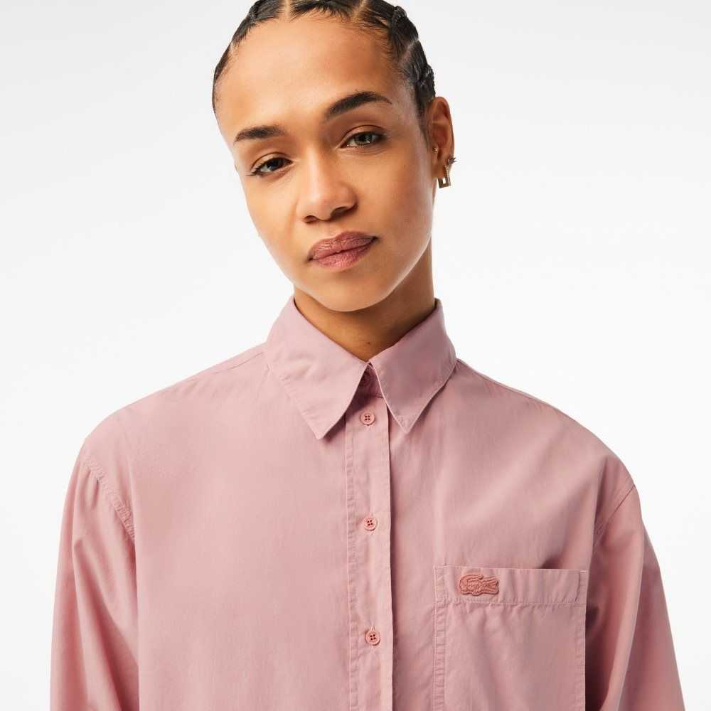 Lacoste Oversized Cotton Poplin Shirt Pink | JAH-845120