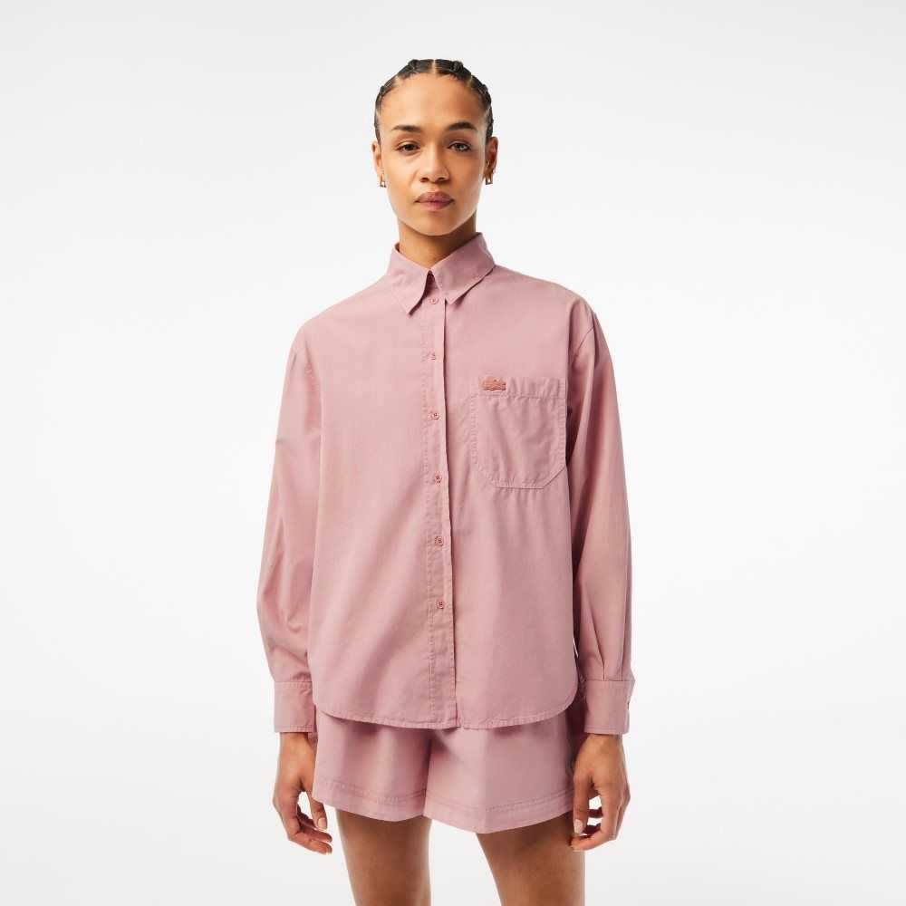 Lacoste Oversized Cotton Poplin Shirt Pink | JAH-845120